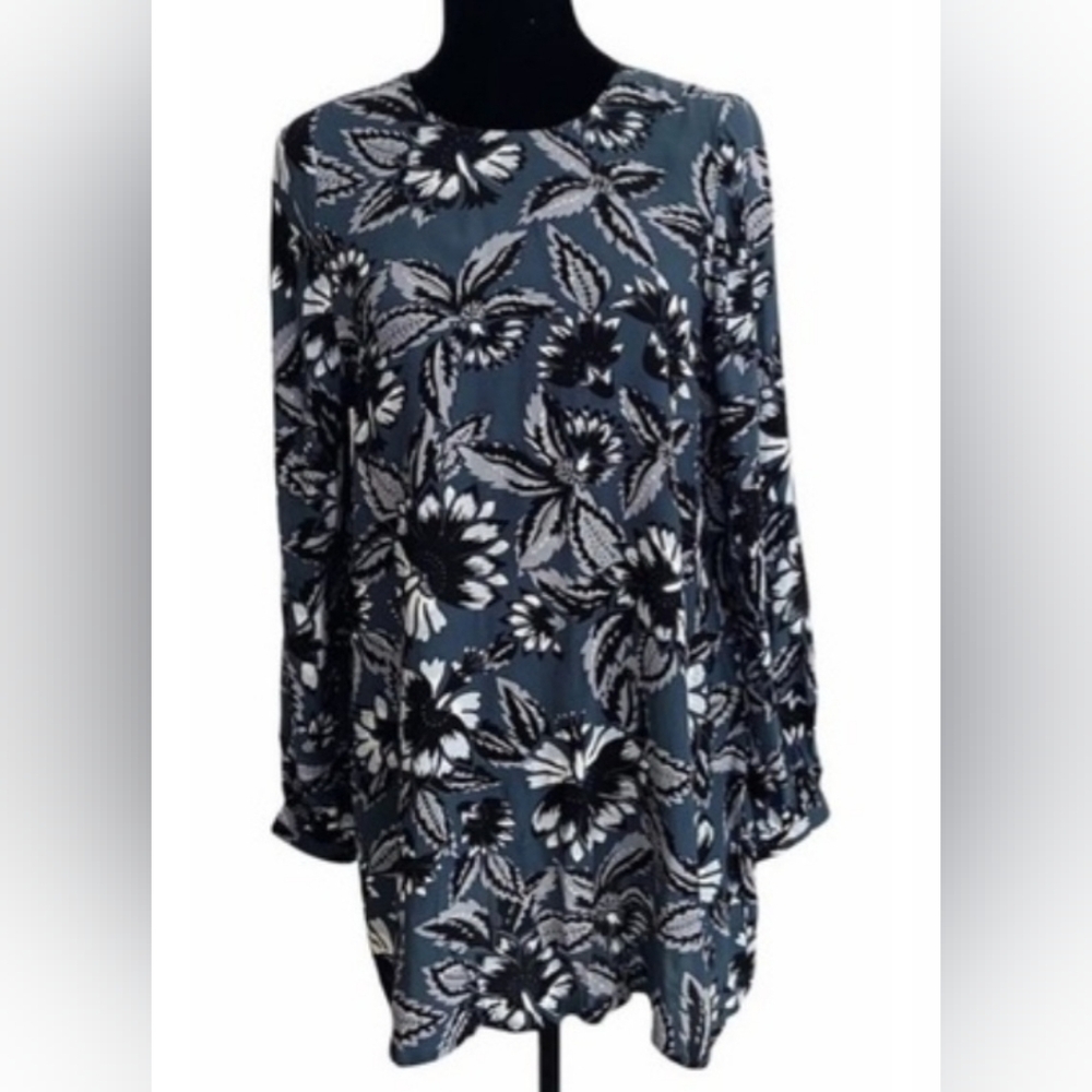 Faithfull the Brand Dark Floral Mini- Dress Teal Background■ Size 4